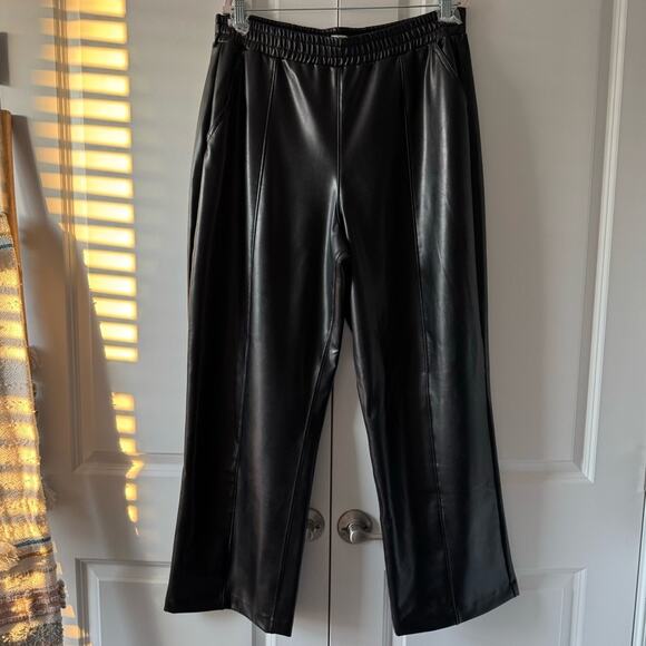 Abercrombie & Fitch Vegan Leather Black Straight Leg Elastic Waist Pants Size XL - Picture 3 of 11